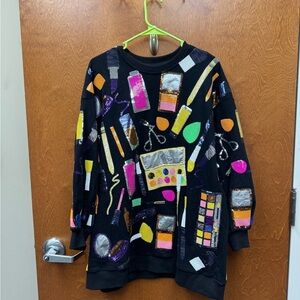 QOS Colorful Makeup Print Black Sweatshirt